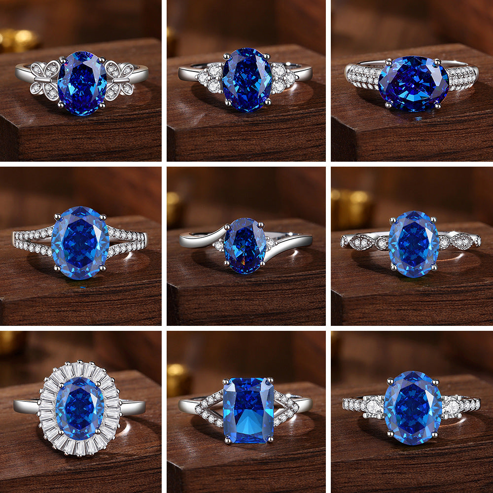 Bague de fiançailles de luxe ovale en saphir bleu pour femme