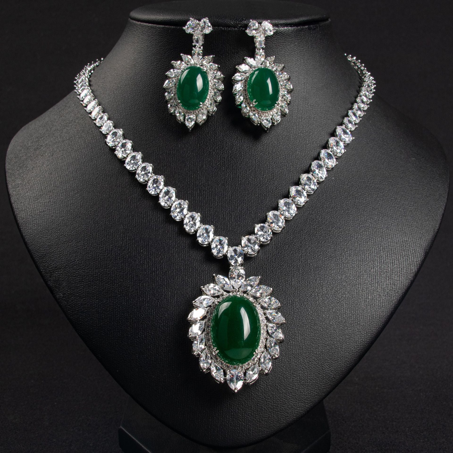 Luxury Teal Blue Crystal Necklace Earrings Set – Elegant Statement Jewelry for Women