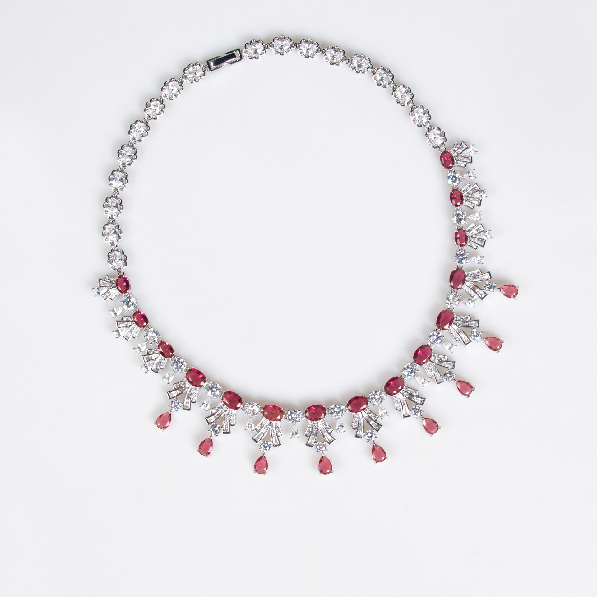 Luxury Ruby Red Gemstone Statement Necklace Set for Women – Elegant Jewelry with Matching Earrings