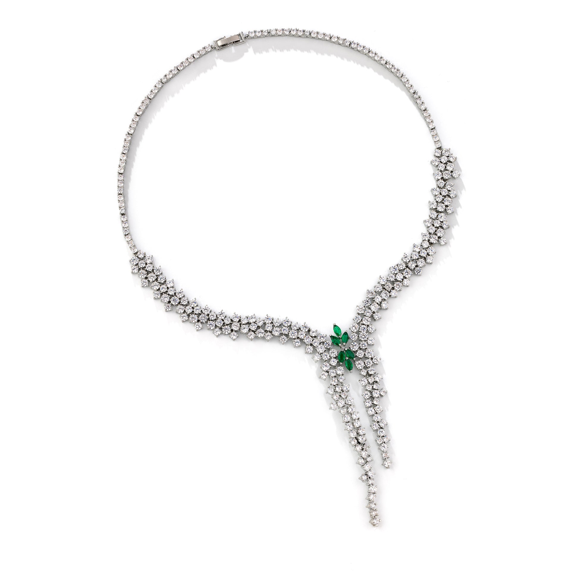 Luxury Green Crystal Wedding Jewelry Set – Silver Necklace Earrings Bracelet