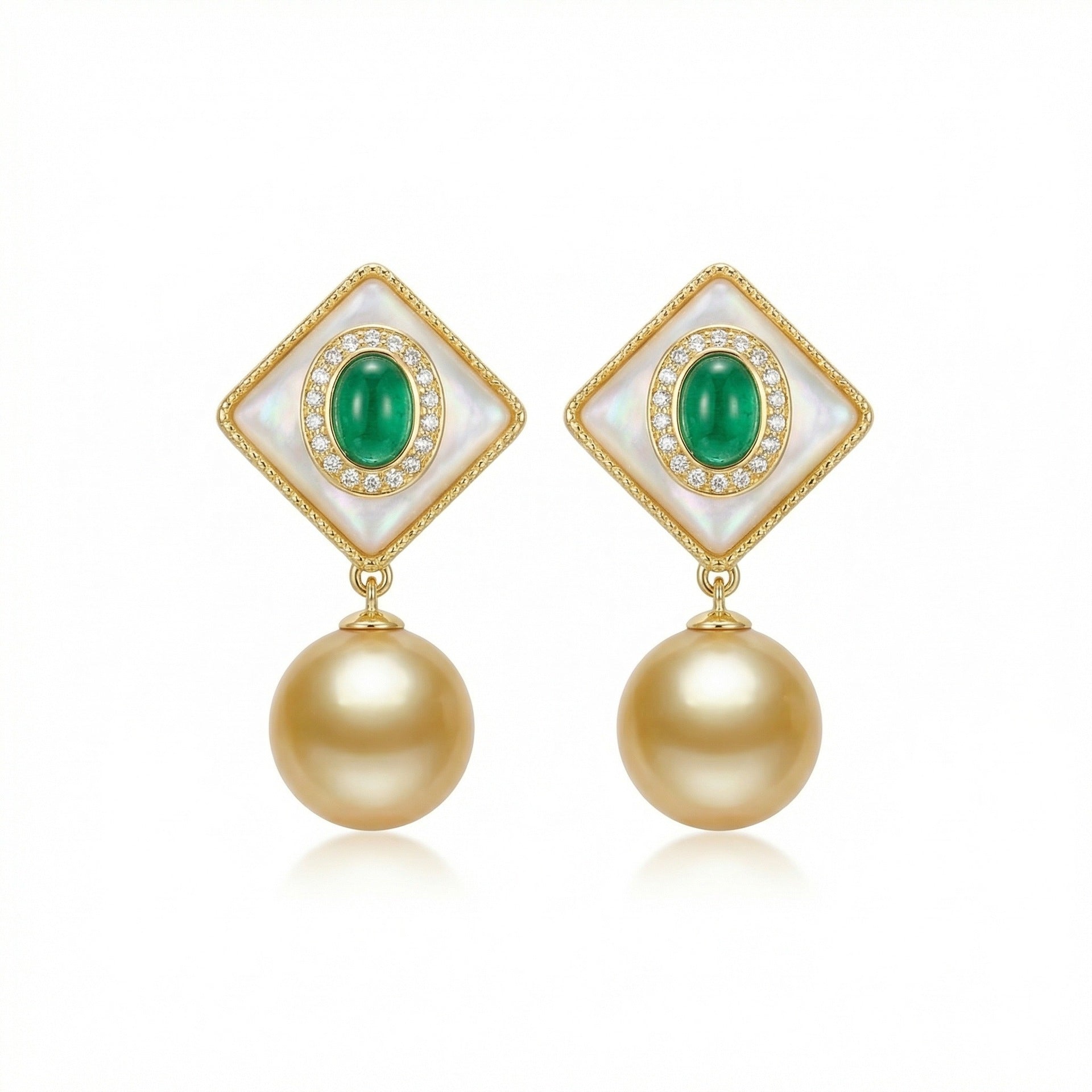 Vintage court style square fritillary pearl earrings