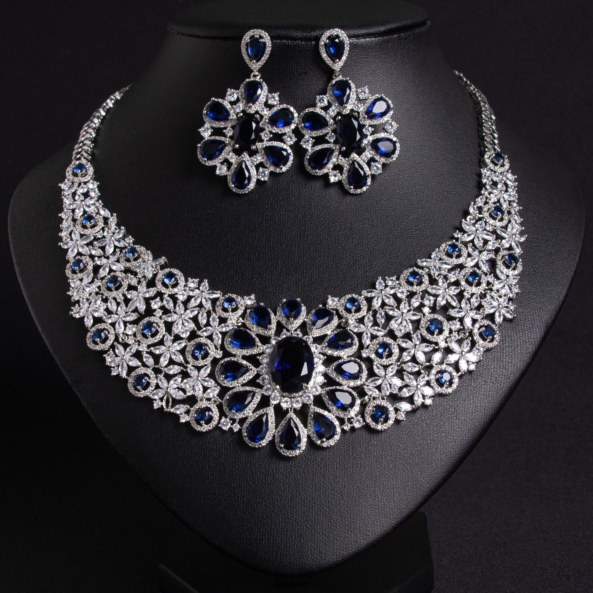 Luxury Red Gemstone Flower Necklace and Earrings Set – Elegant Statement Jewelry