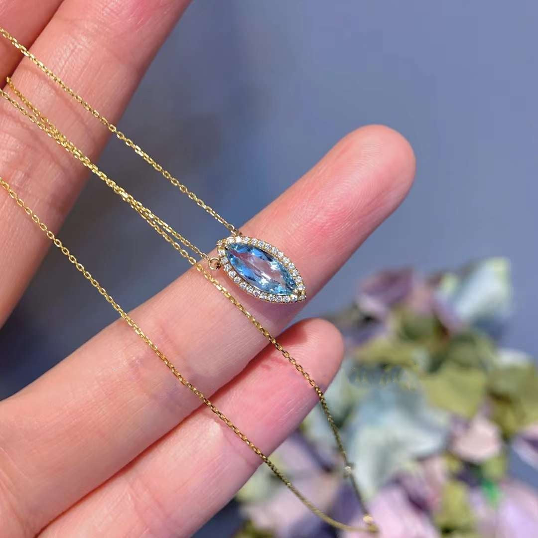 S925 Sterling Silver Sea Blue Zircon Necklace