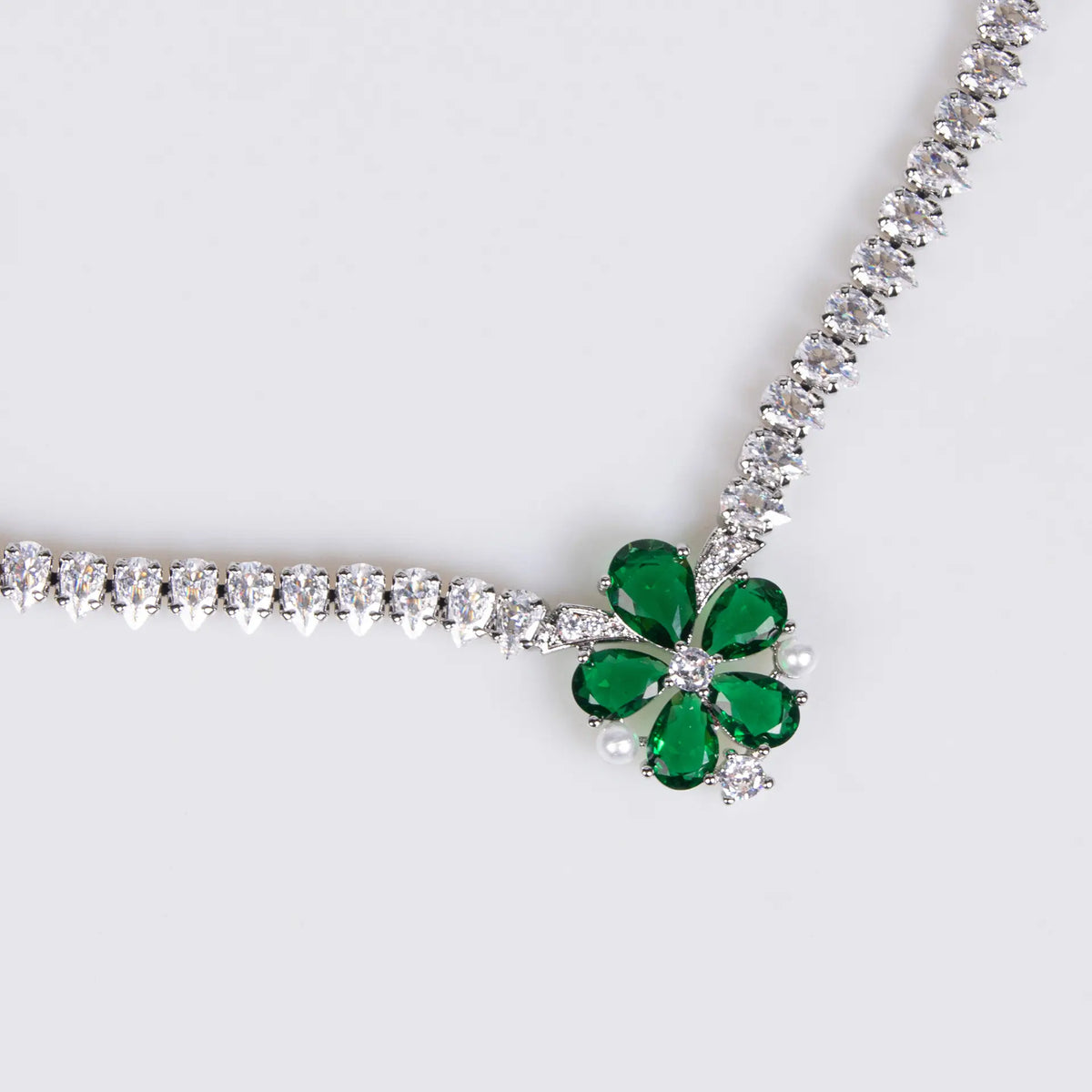 Luxury Emerald Green Floral Necklace Set for Women – Marquise Crystal Jewelry with Matching Earrings