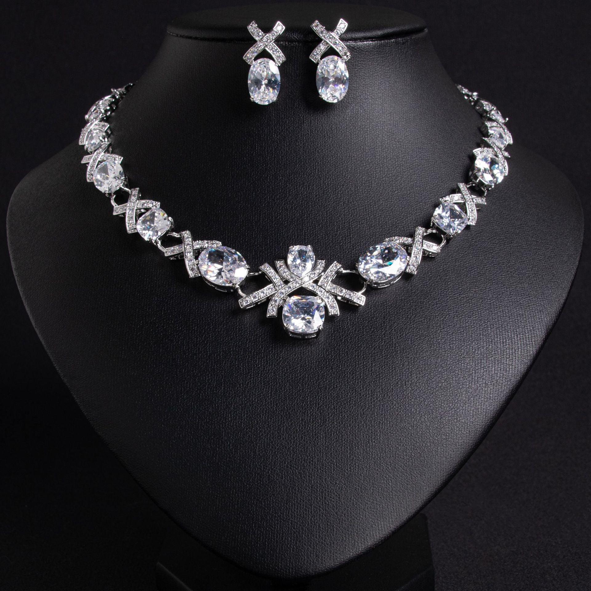 Luxury Blue Green Crystal Necklace and Earrings Jewelry Set