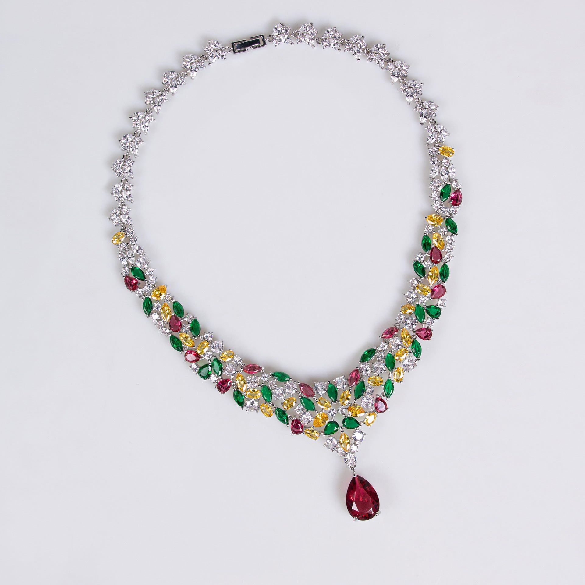 Luxury Multicolor Crystal Necklace Earrings Set – Royal Statement Jewelry for Women