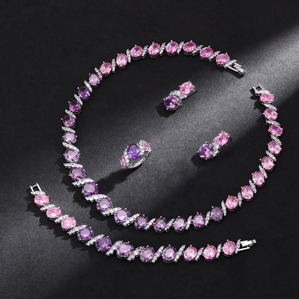 Luxury Purple Crystal Bridal Jewelry Set – Necklace Earrings Ring Statement Set