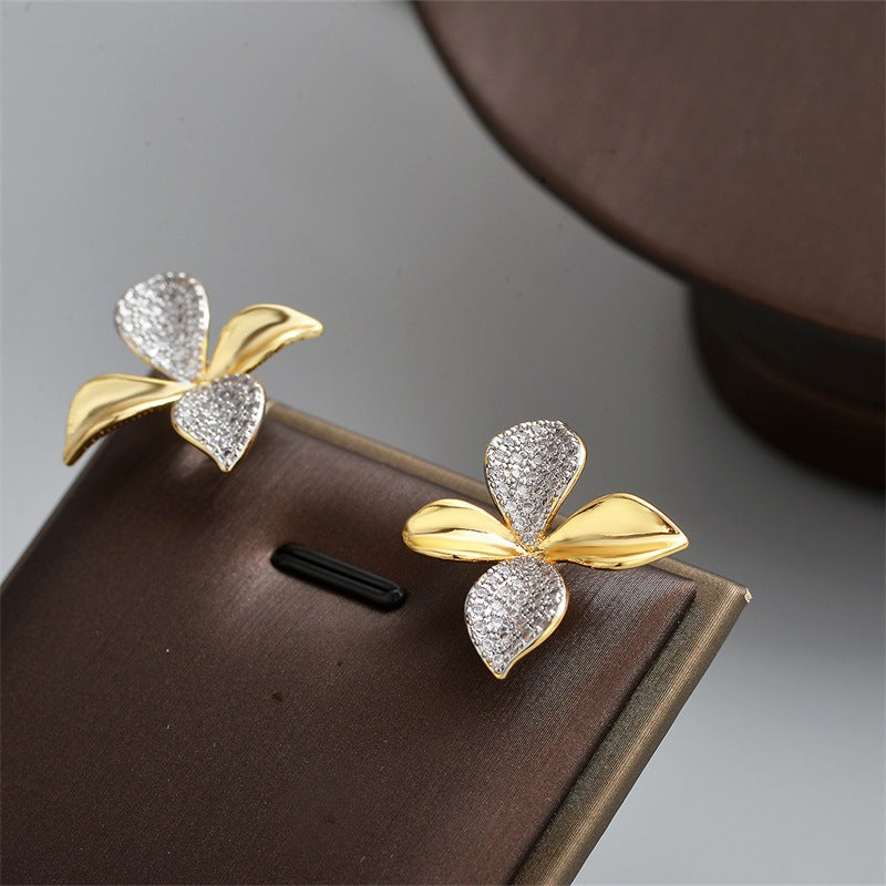 S925 Gold Plated Flower Full Diamond Necklace Set