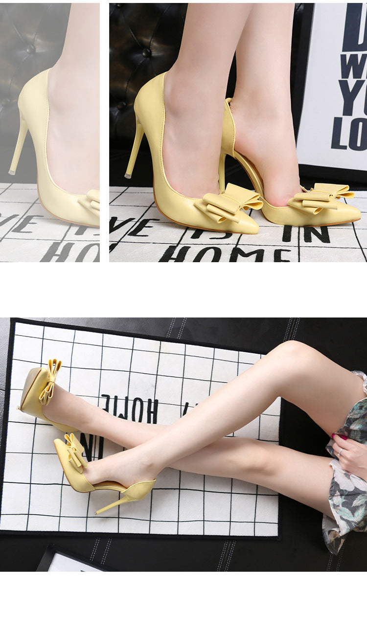 Fashion bow side hollow high heels