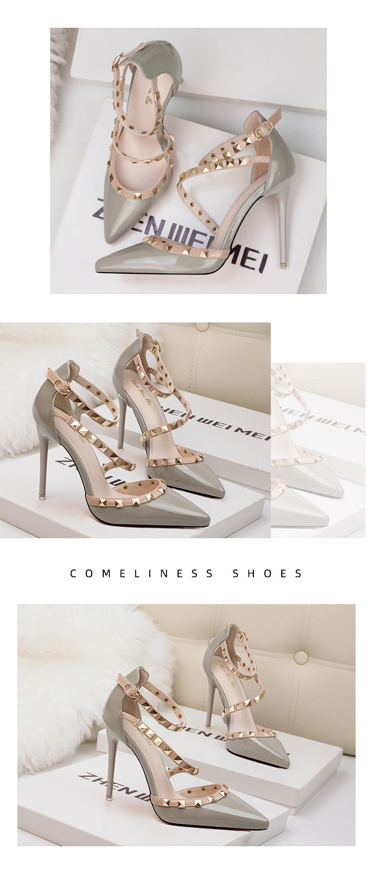 Simple pointed rivets hollow word with high heels