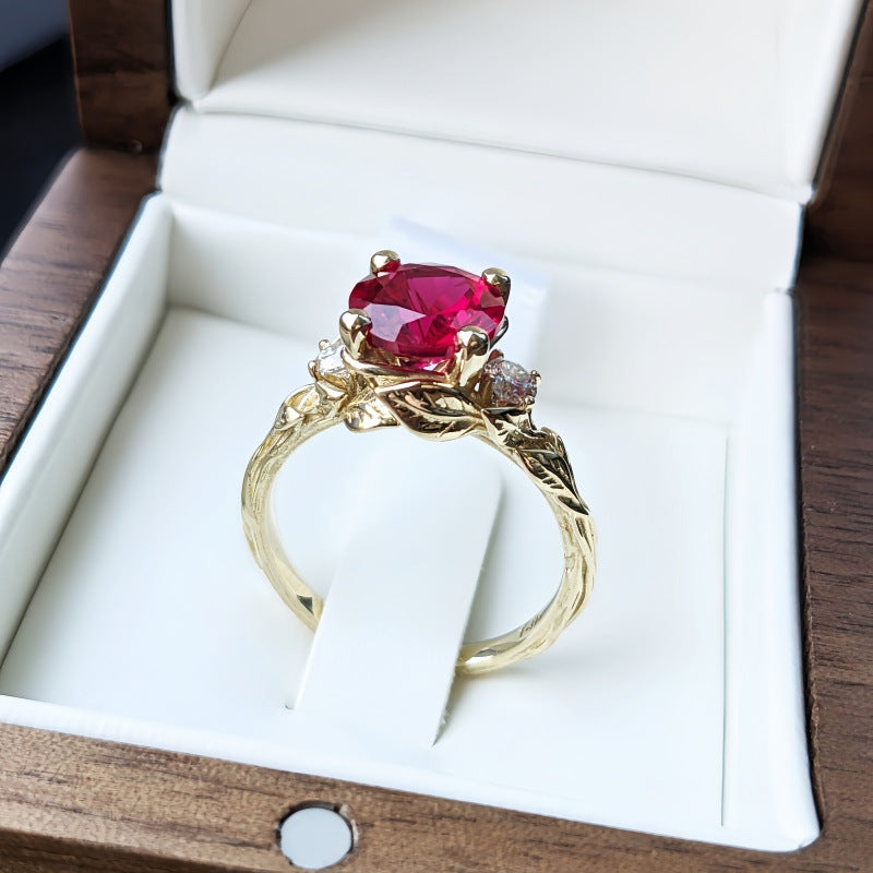 Fashion Copper Gold Plated Garnet Red Opal Ring