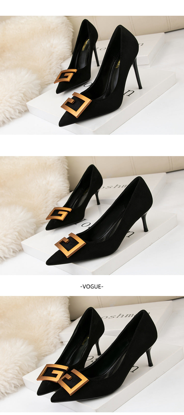 Pointed suede shallow mouth banquet professional high heels