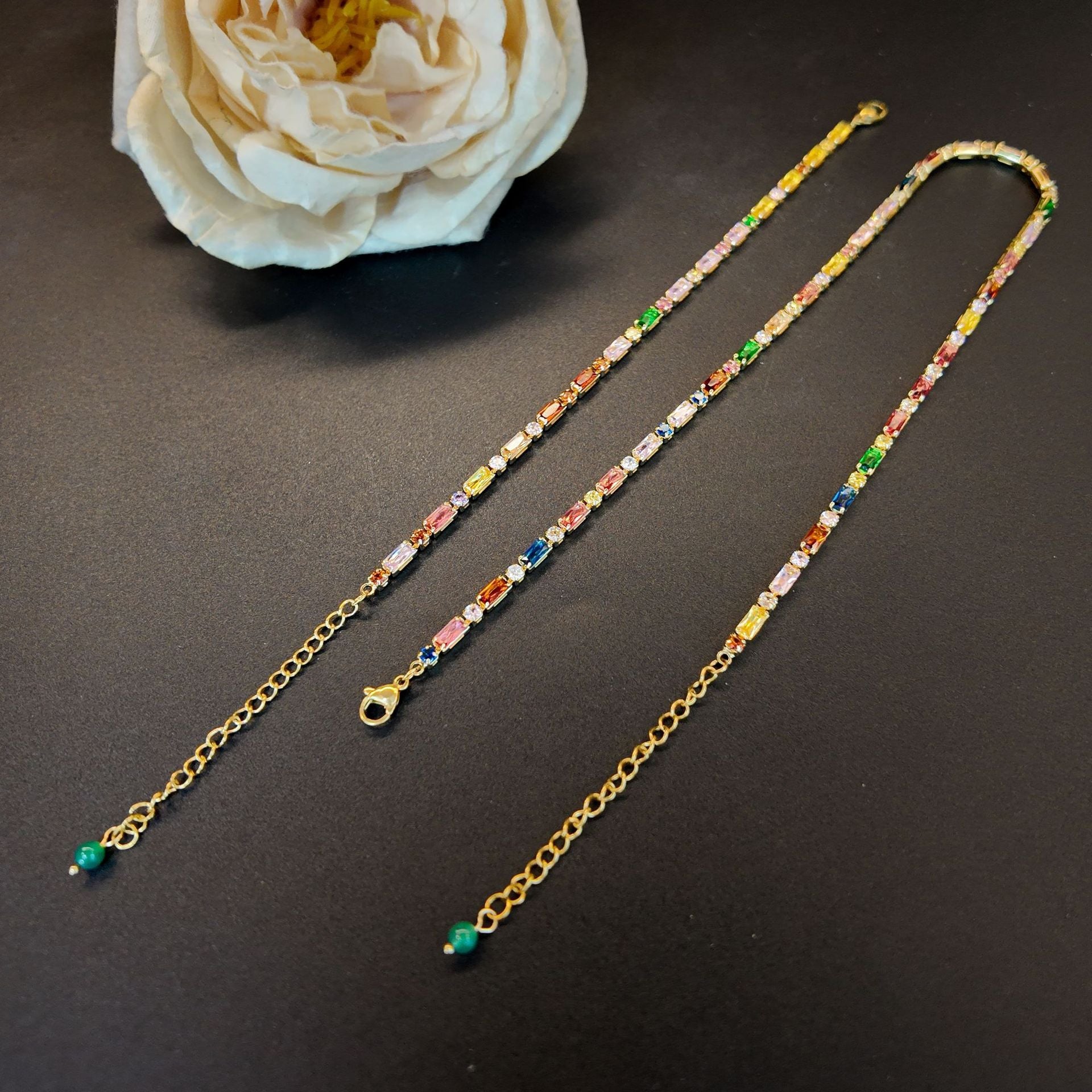 Light Luxury Rainbow Gem Bracelet Necklace Set