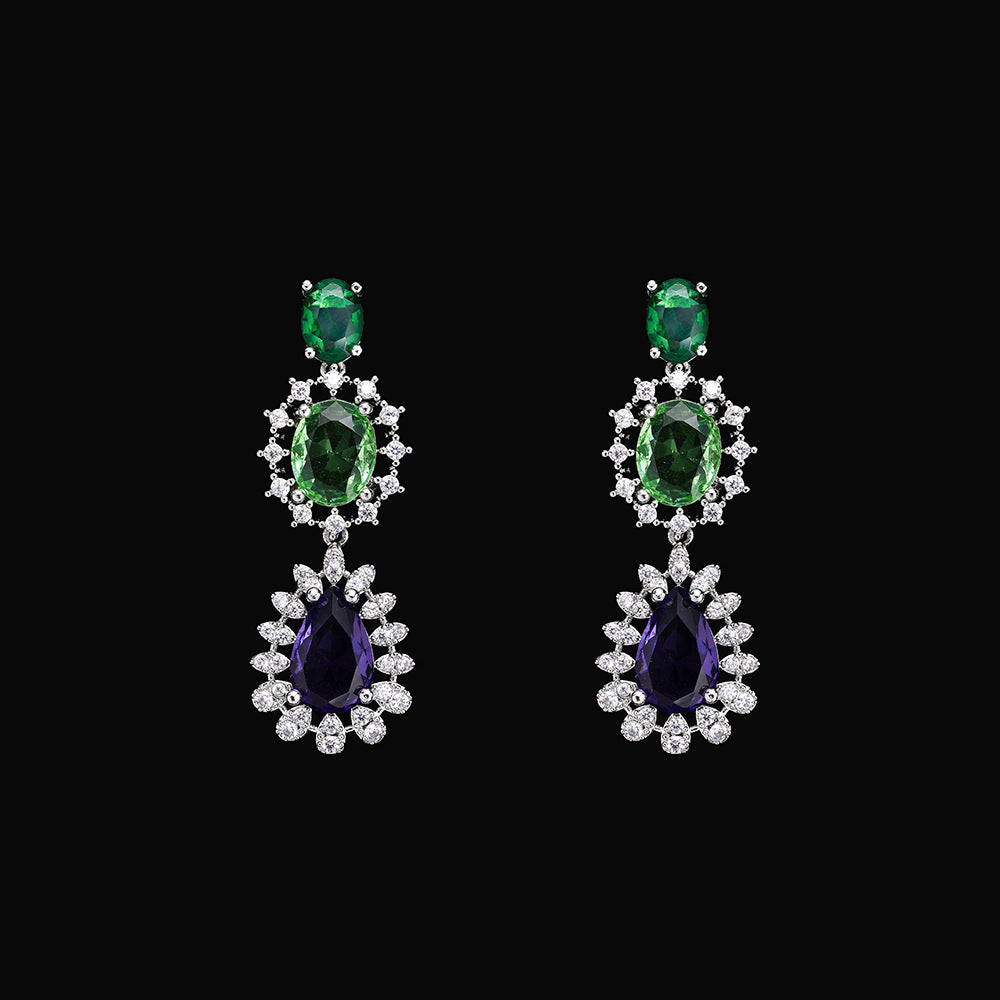 Luxury Purple Green Crystal Necklace Earrings Bracelet Ring Jewelry Set