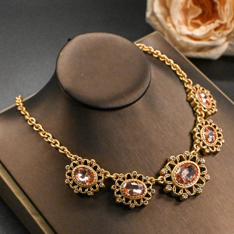 Retro electroplated glazed hollow relief jewelry set