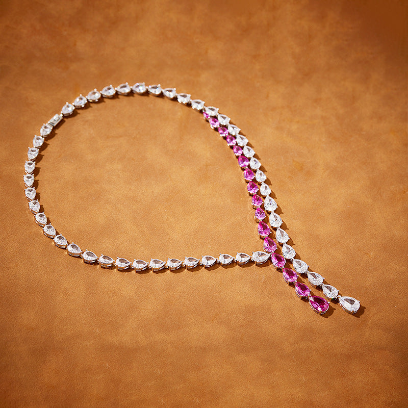 Double Pink Pear-Shaped Tassel Necklace