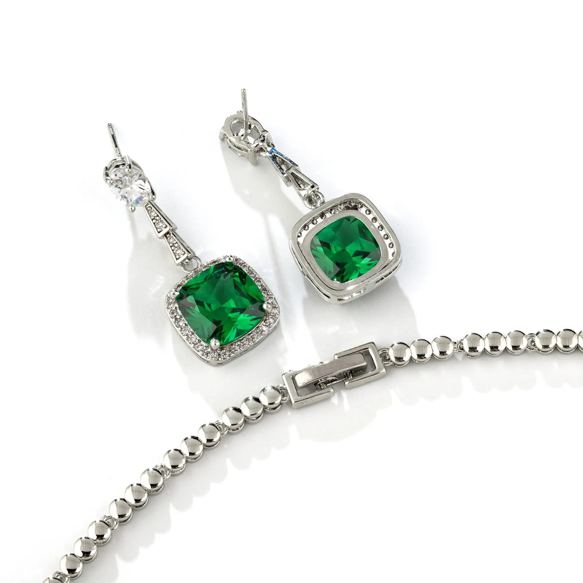 Niche feeling fat square colored treasure stud earrings women's necklace bird's nest cut red diamond pendant set