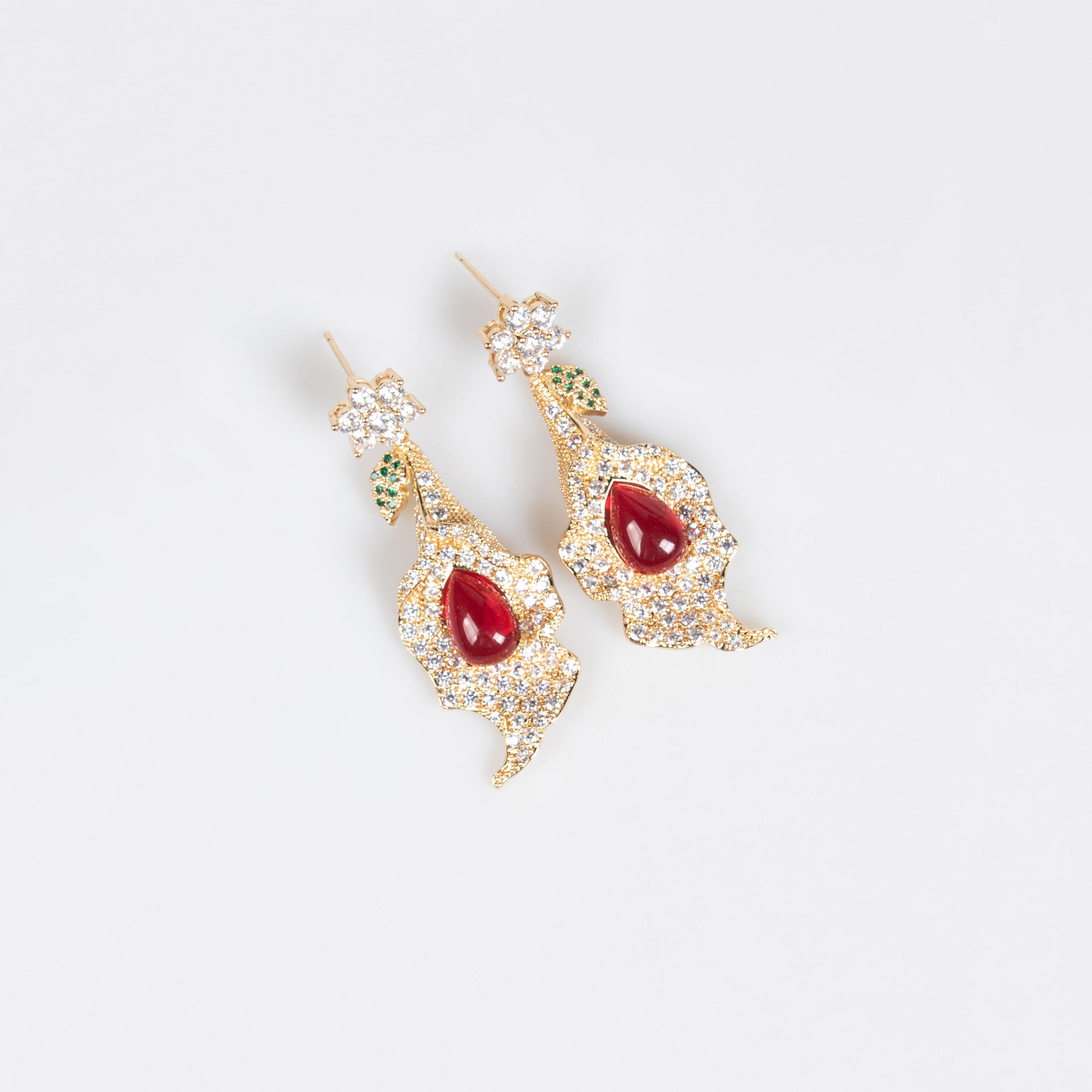 Luxury Red Teardrop Crystal Necklace and Earrings Jewelry Set