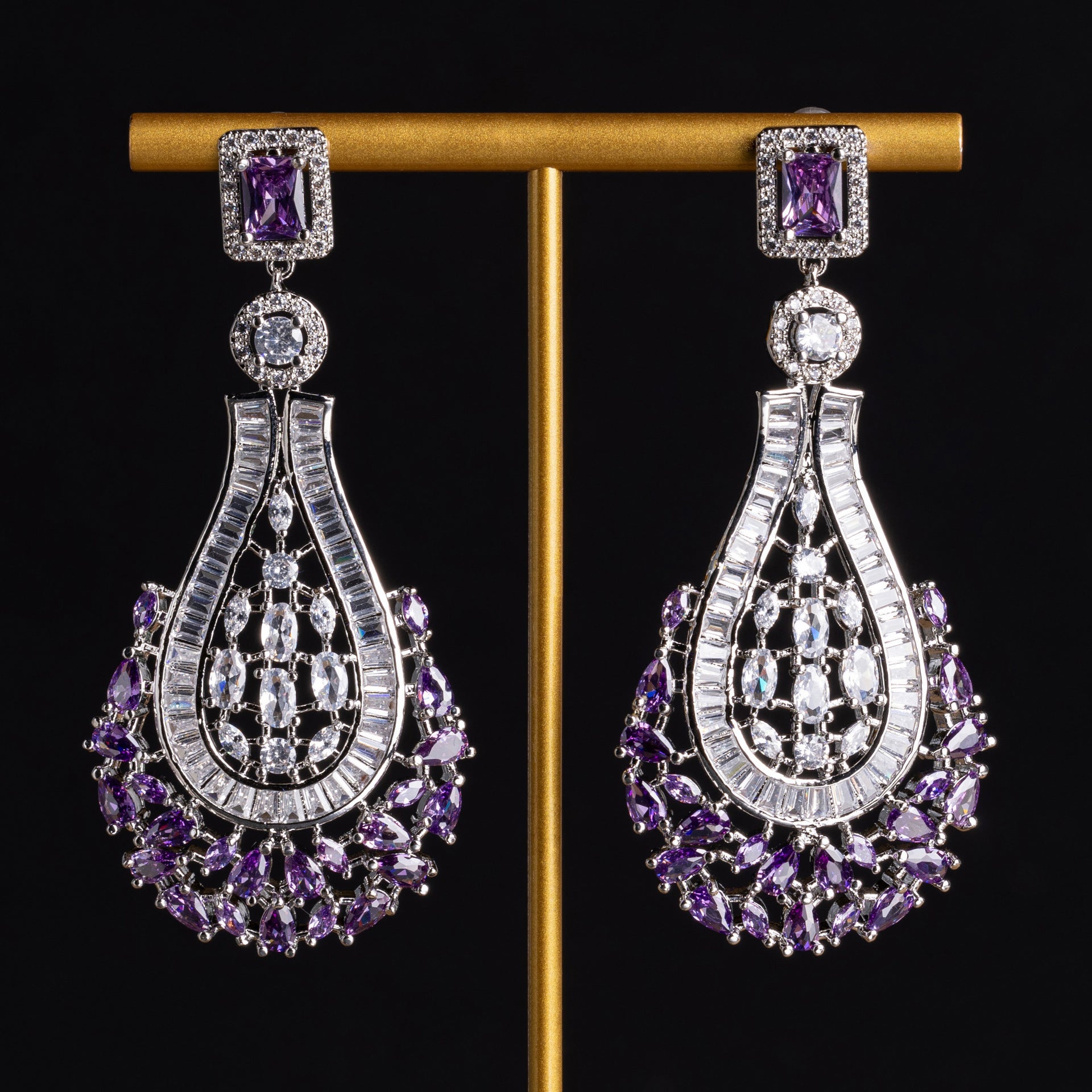 Royal Blue Crystal Earrings – Elegant Chandelier Jewelry for Women