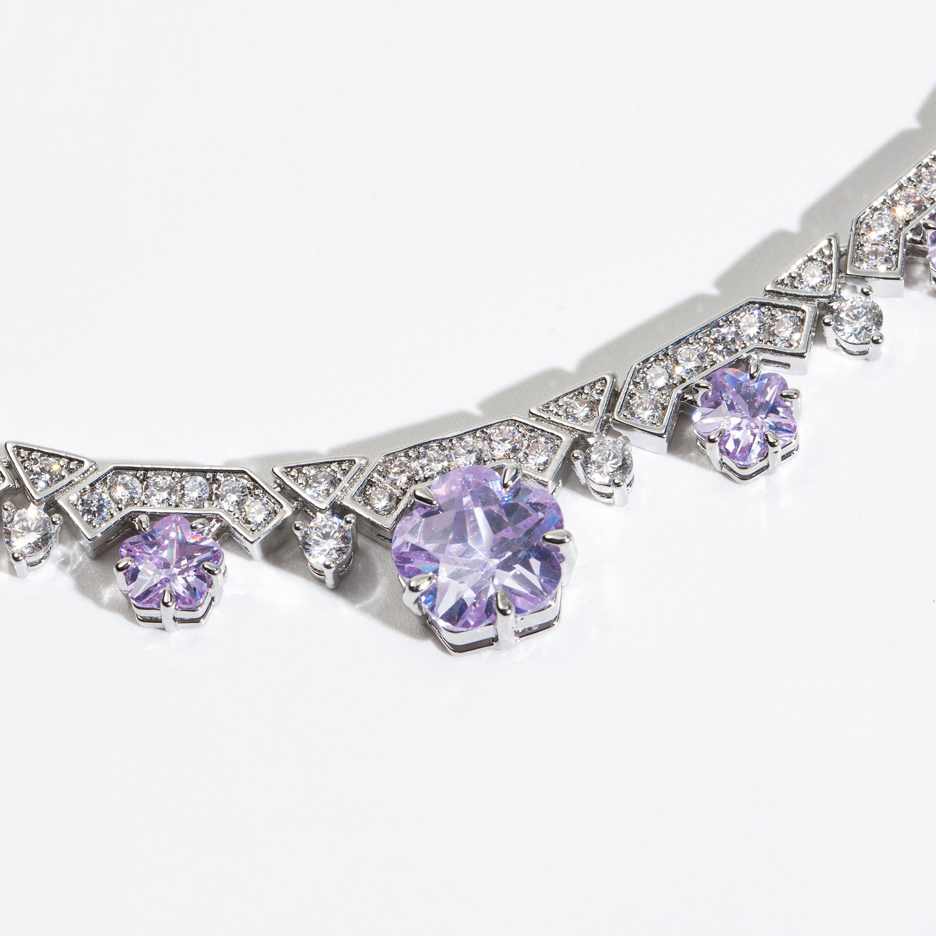 Luxury Purple Crystal Necklace Earrings Set – Silver Statement Jewelry