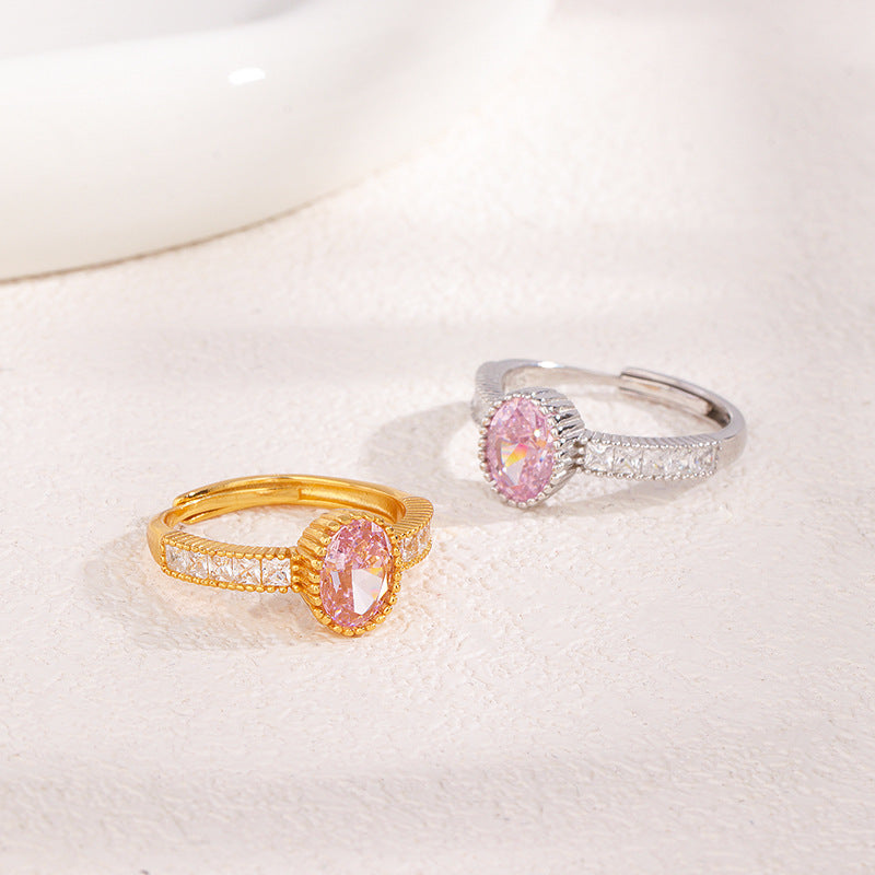 S925 Sterling Silver Pink Diamond Sparkle Adjustable Ring