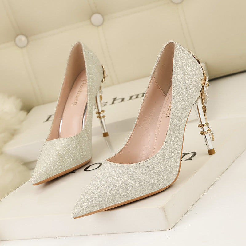 Light luxury wedding metal flower high heels