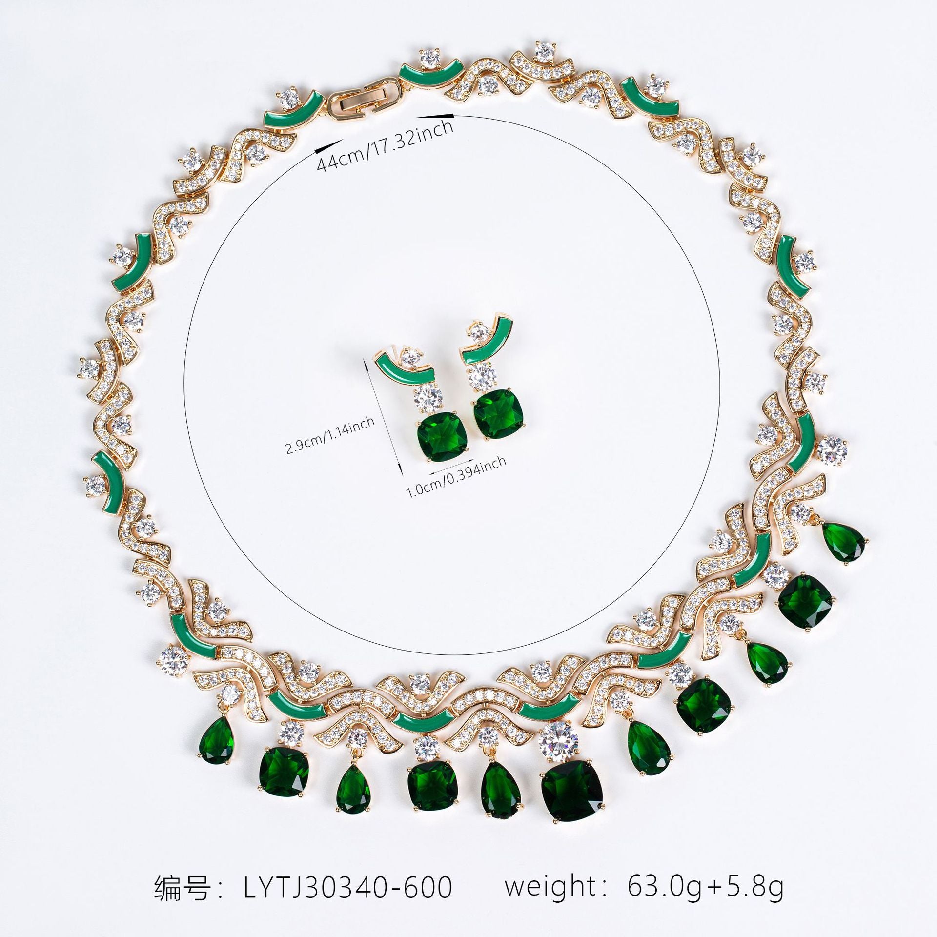 Luxury Pink and Green Gemstone Necklace Set – Elegant Multicolor Jewelry with Earrings