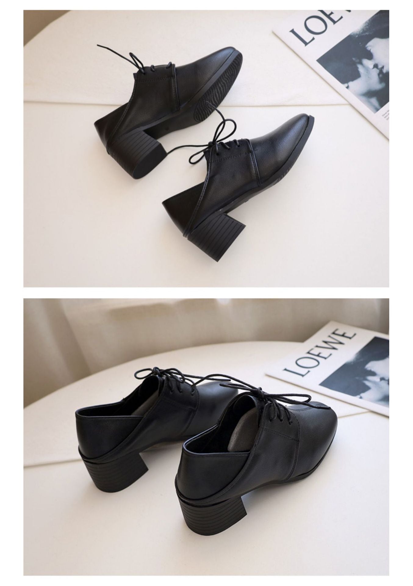 Women's retro British style thick heel dress leather shoes