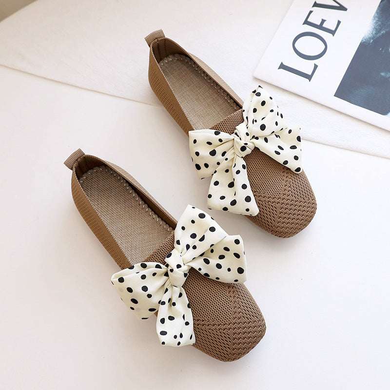 Woven Bow Square Head Flat Loafers