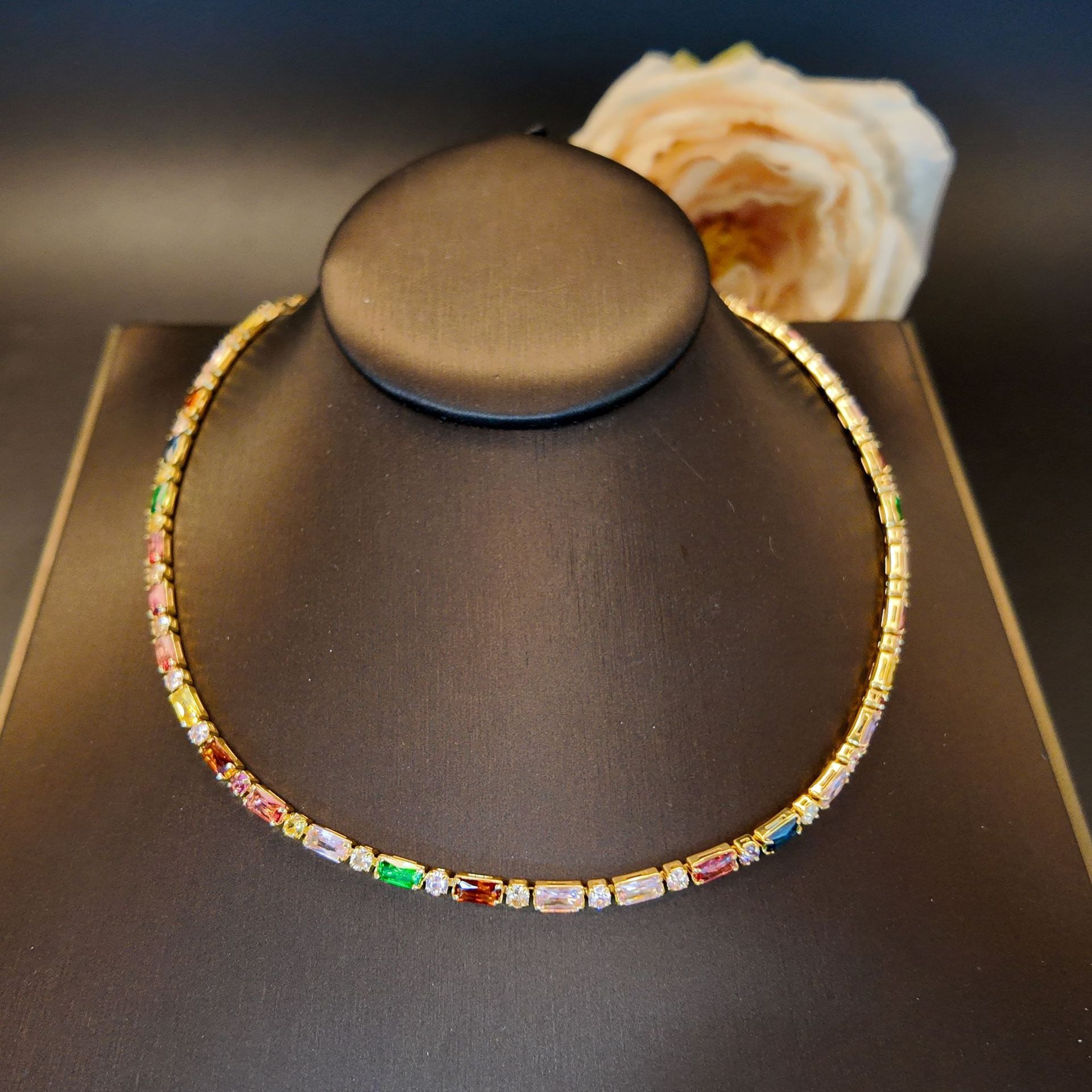 Light Luxury Rainbow Gem Bracelet Necklace Set