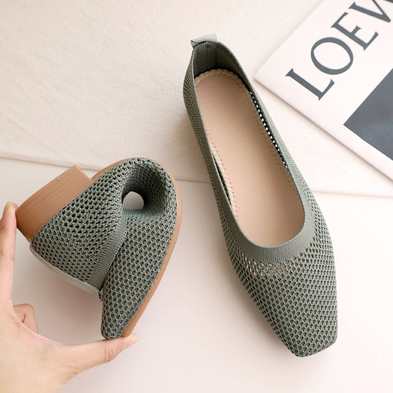 Stylish breathable woven square head soft-soled loafers