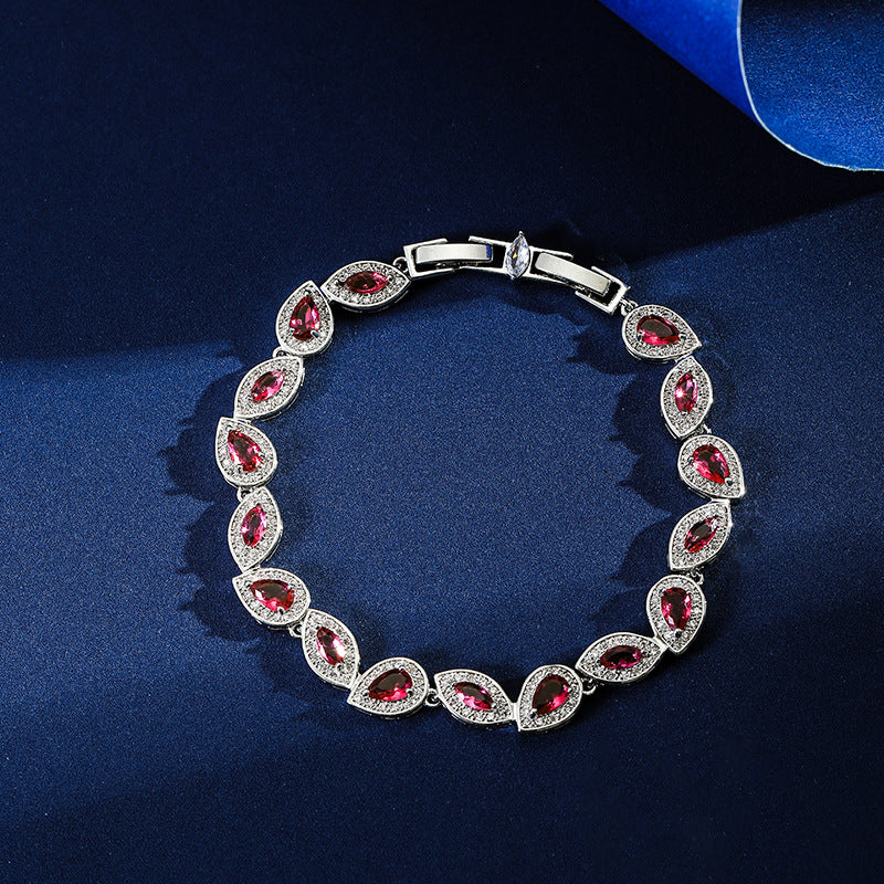 Luxury Multicolor Teardrop Crystal Bracelet – Silver Tone Statement Jewelry for Women