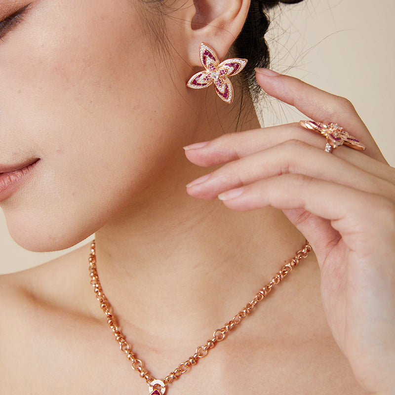 Stylish Gold Plated Diamond Flower Design Earrings