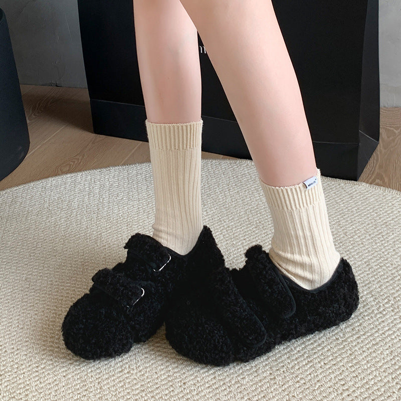 Winter fleece warm flat loafers