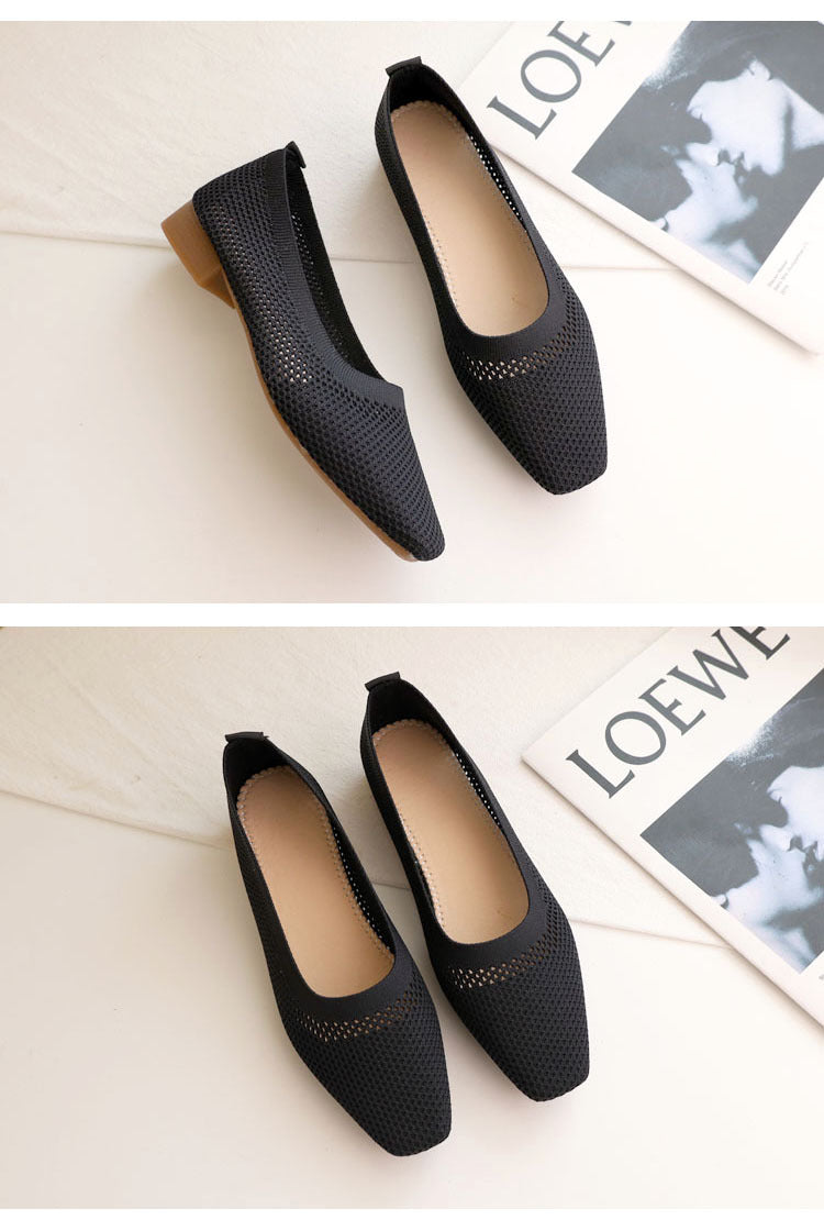 Stylish breathable woven square head soft-soled loafers