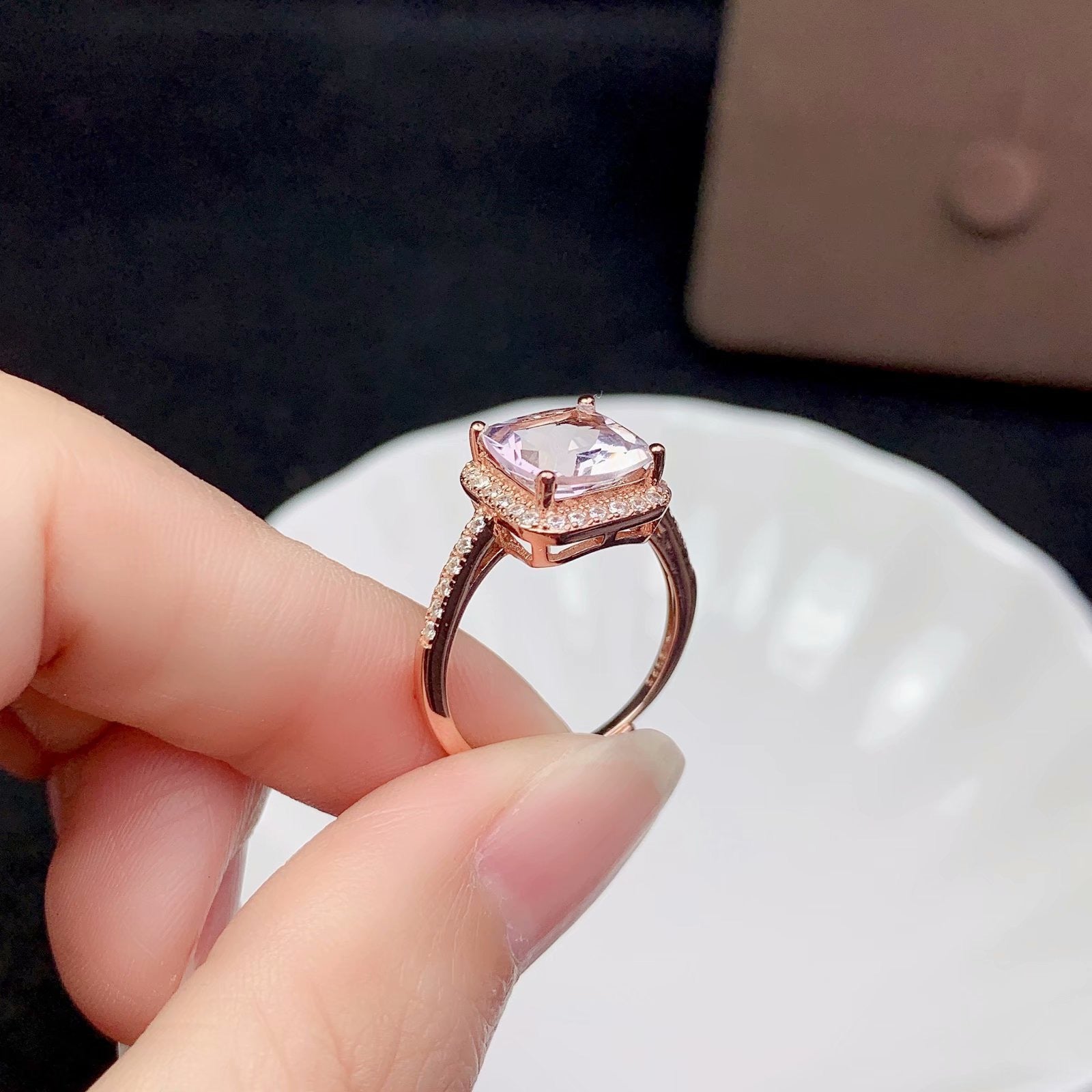 925 silver pink square flash diamond series
