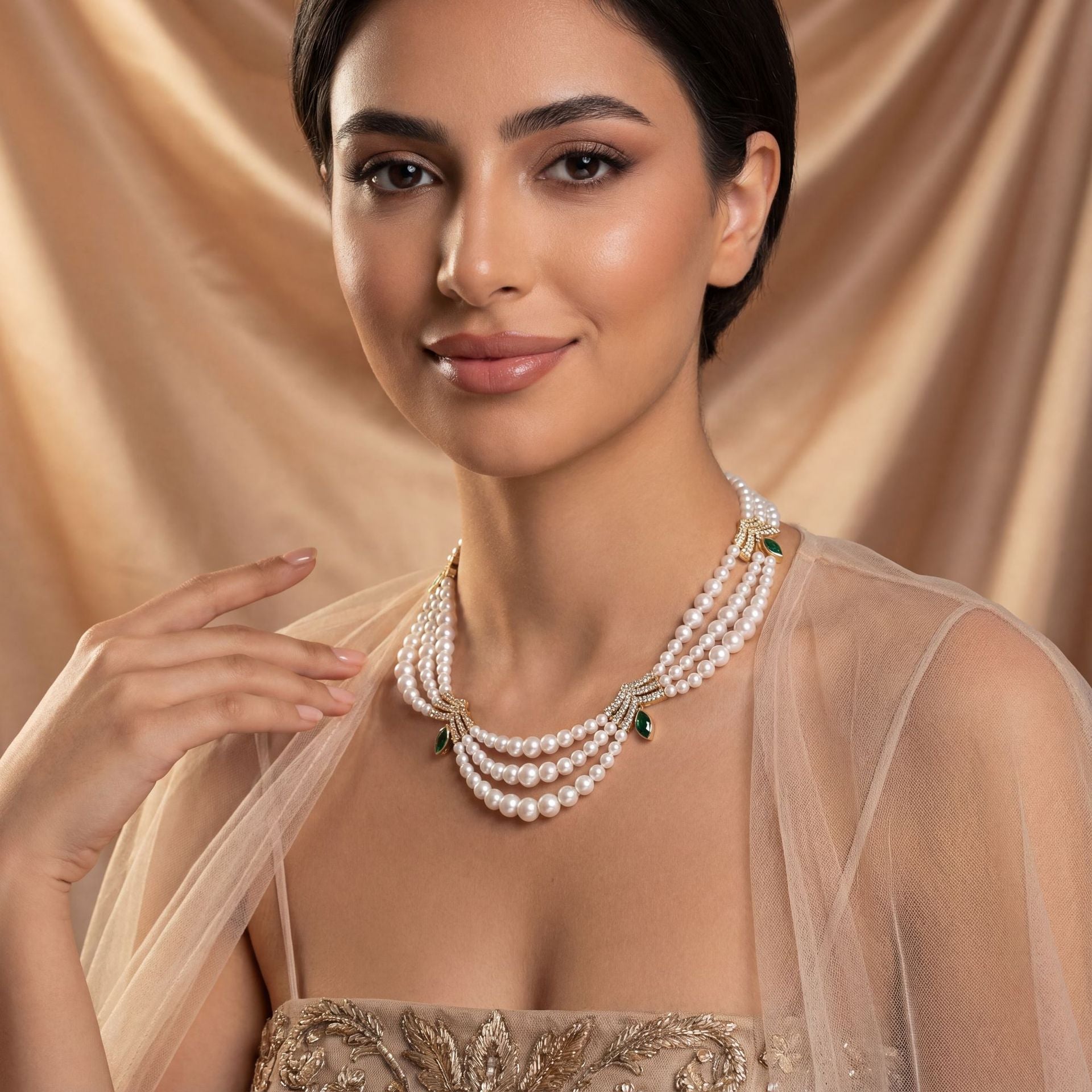 Luxury White Pearl Necklace – Multi Layer Crystal Jewelry for Women
