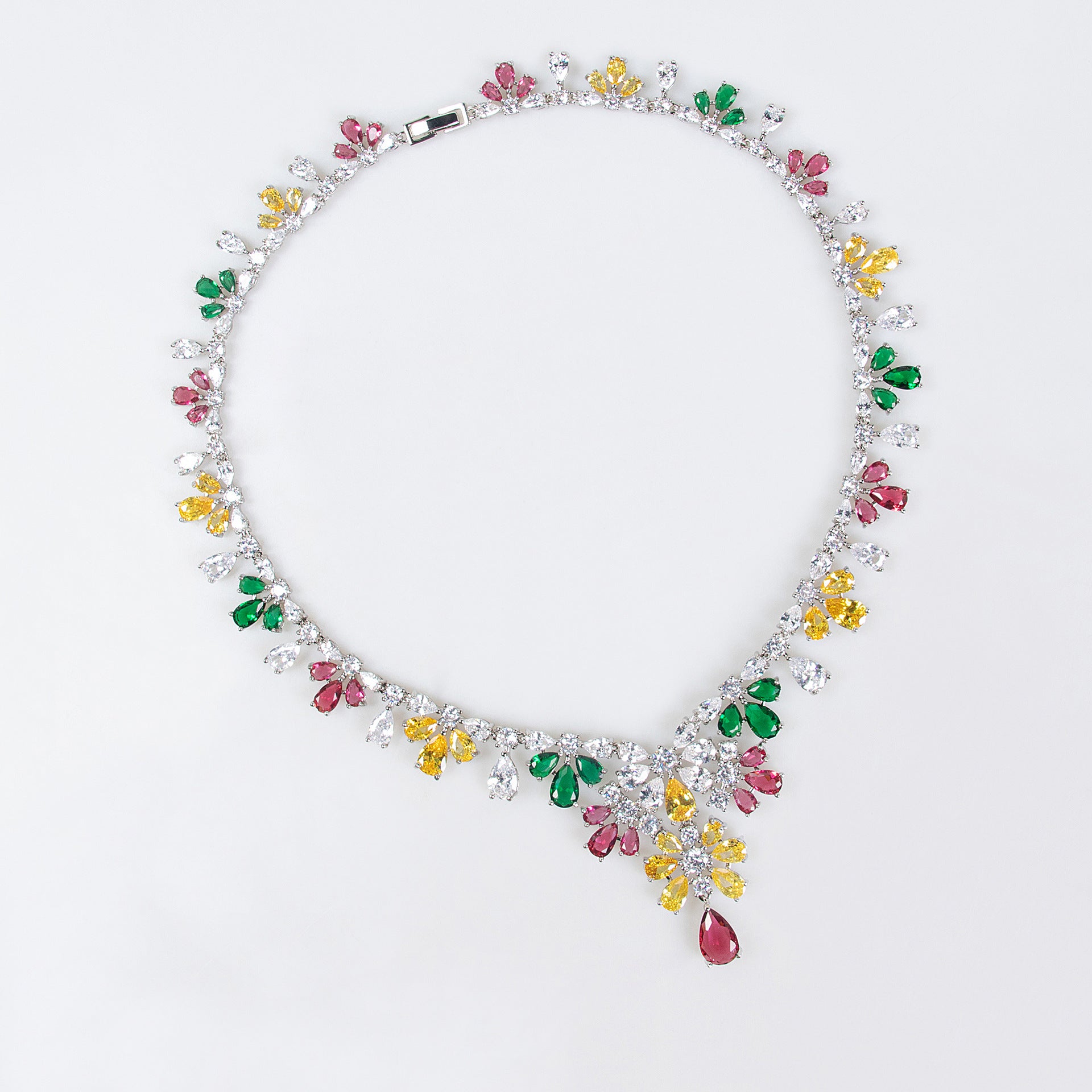 Parure collier et boucles d'oreilles de luxe avec cristaux multicolores pour les fêtes et les occasions spéciales