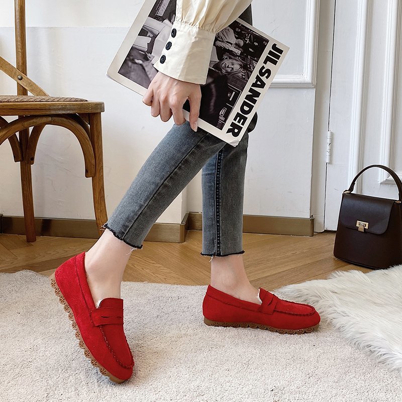 Fashion large size velvet beef tendon soft-soled loafers