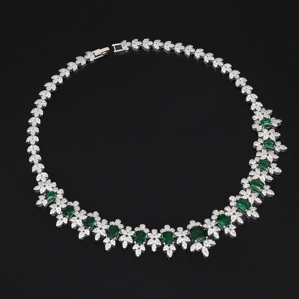 Luxury Emerald Green Crystal Jewelry Set – Necklace Earrings Bracelet Ring for Women