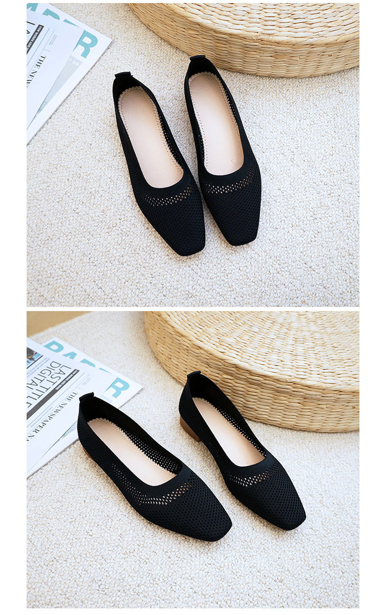 Fashion woven breathable square loafers