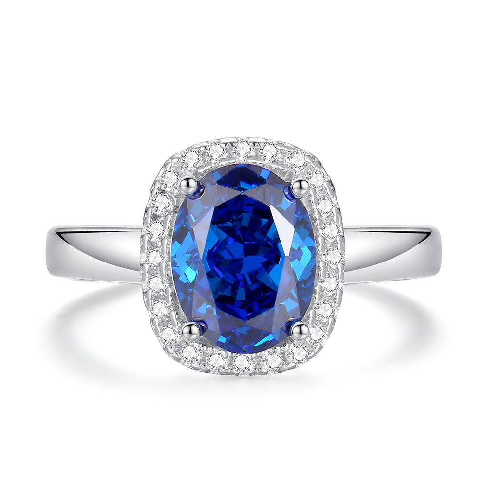 Bague de fiançailles de luxe ovale en saphir bleu pour femme