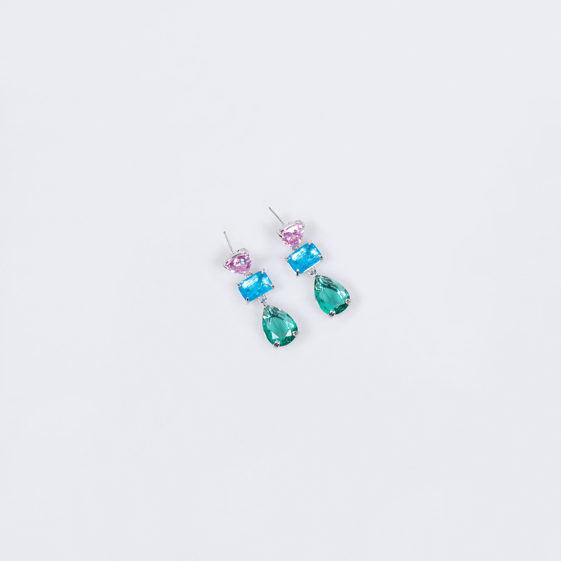 Elegant Teardrop Blue Green Crystal Pendant Jewelry Set