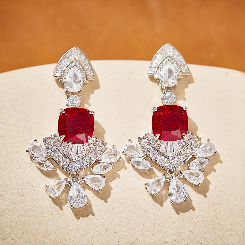 Premium Heavy Craft Gold Plated Red Diamond Earrings