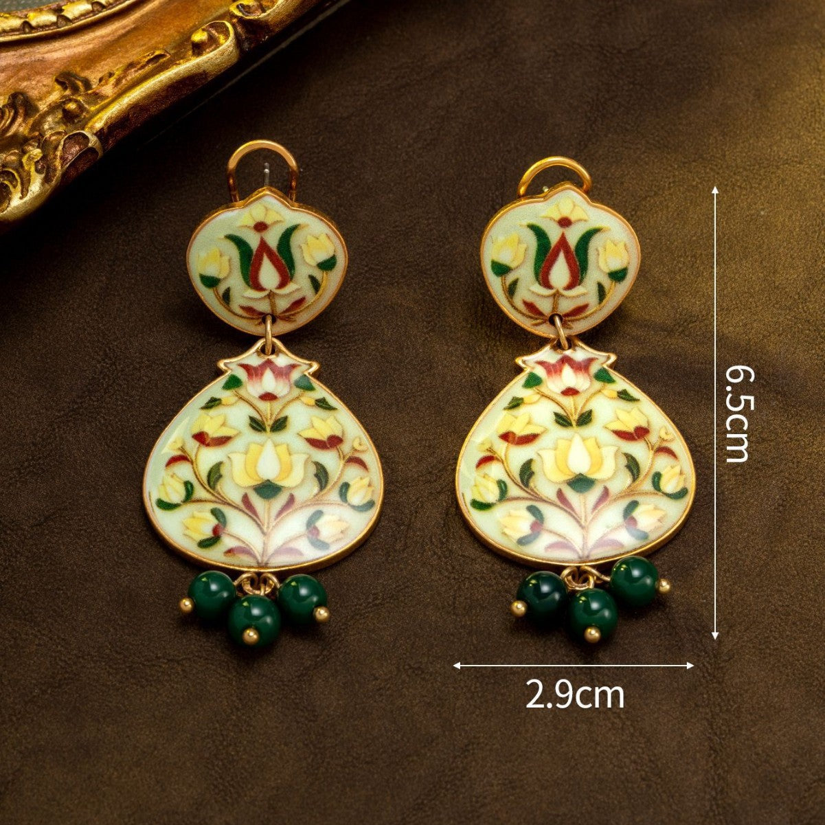 Vintage Yellow Floral Enamel Drop Earrings for Women