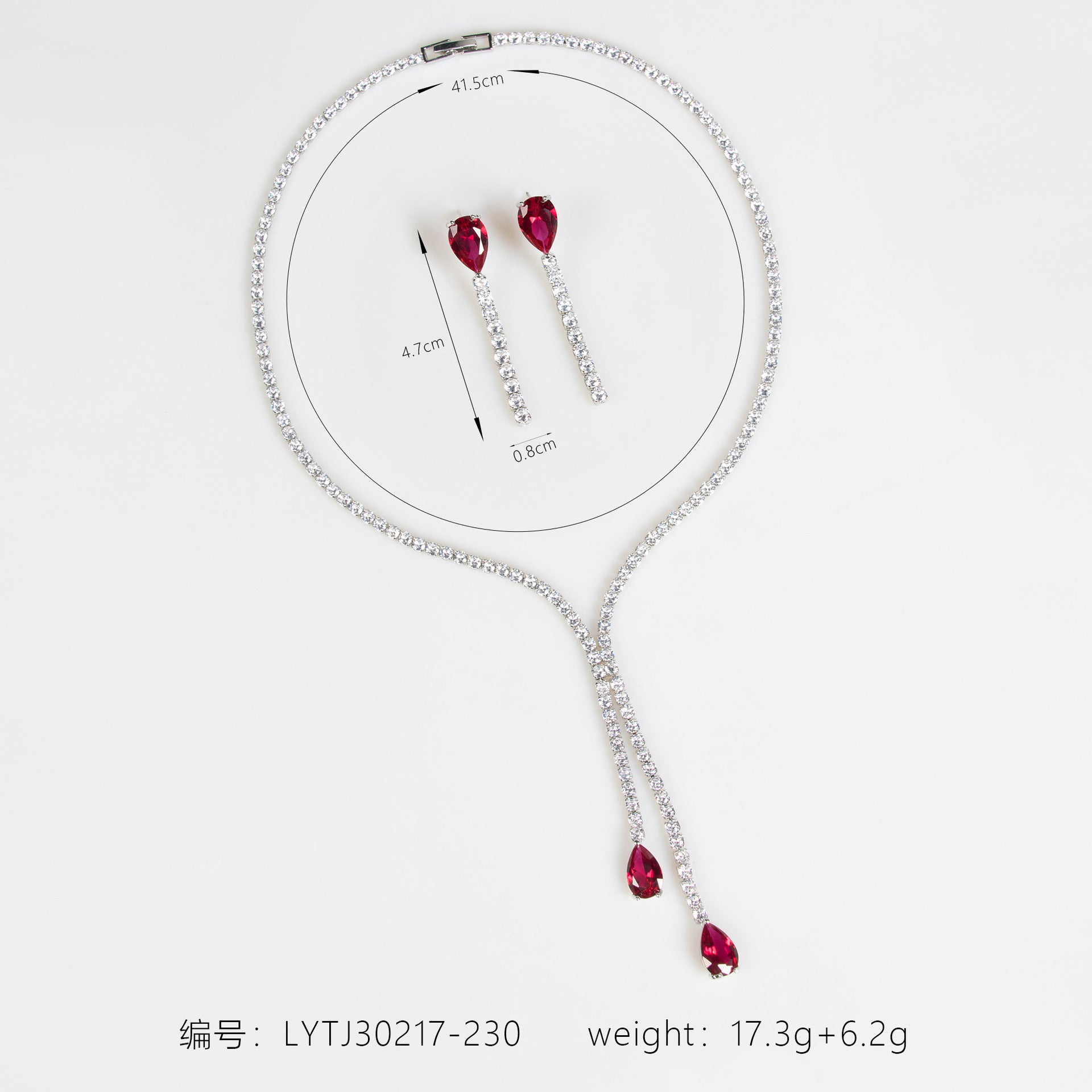 Elegant Red Teardrop Crystal Necklace and Earrings Set – Luxury Statement Jewelry