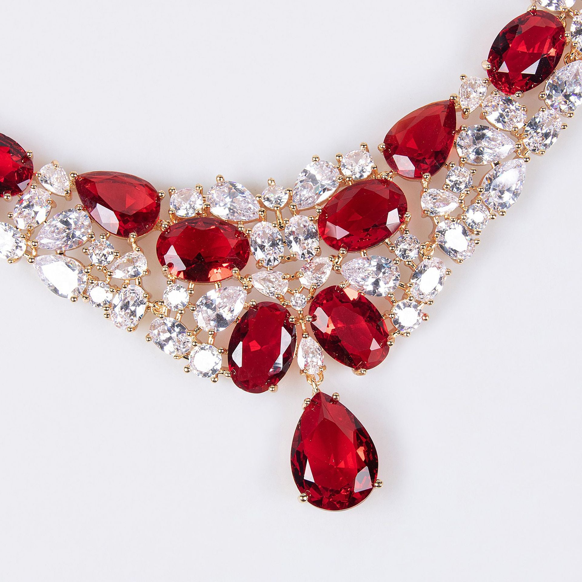Luxury Ruby Red Gemstone Necklace Set for Women – Statement Jewelry with Matching Earrings