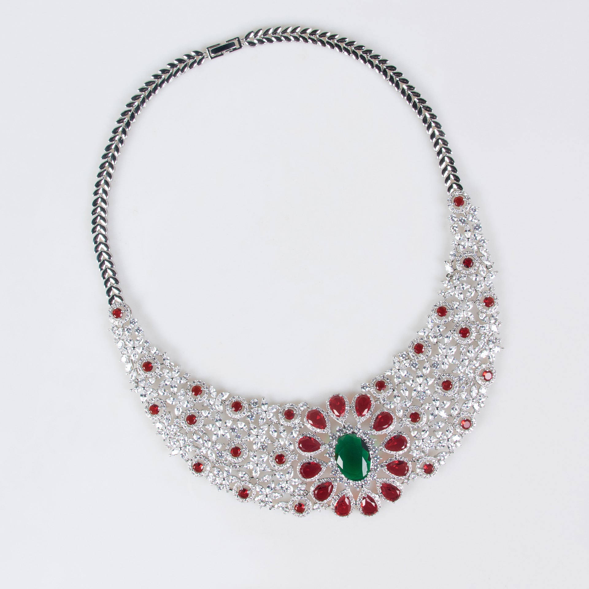 Luxury Red Gemstone Flower Necklace and Earrings Set – Elegant Statement Jewelry