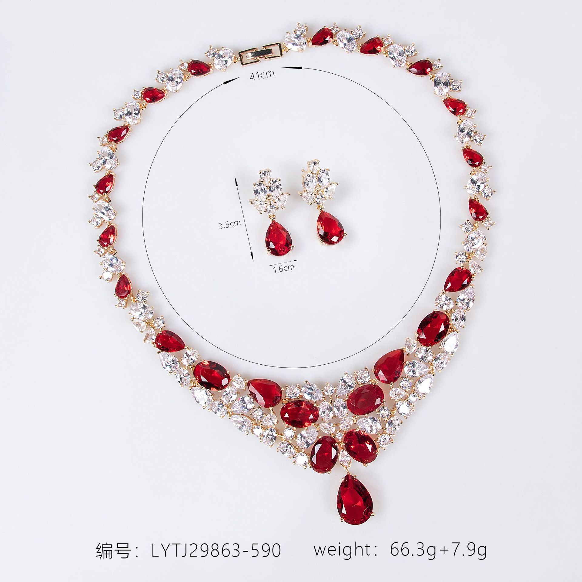 Luxury Ruby Red Gemstone Necklace Set for Women – Statement Jewelry with Matching Earrings