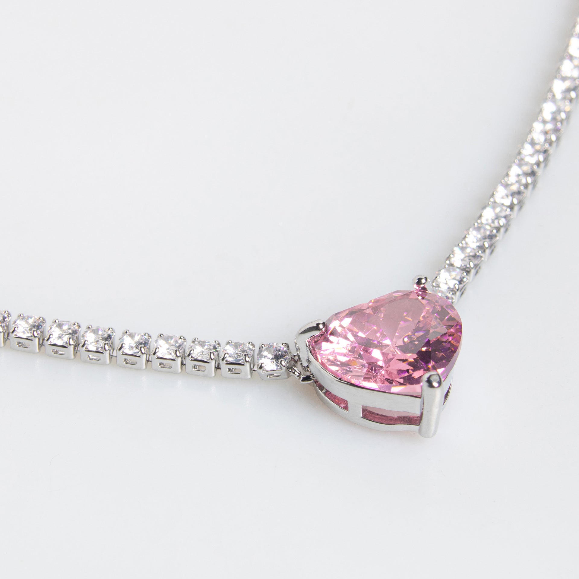 Luxury Pink Heart Crystal Necklace and Earrings Jewelry Set for Women